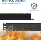 8 Outlet Heavy Duty Power Strip with USB PD 20W, BTU Surge Protector 6FT Cord Long Power Strip with USB A & USB C, Wide Spaced and Wall Mount Metal Powerstrip for Home Office Garage Workshop