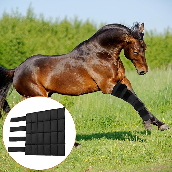 QWORK Horse Ice Leg Wraps - Reusable Gel Ice Pack Therapy Set of 2 - for Horses Injuries, Swelling, Arthritis, Black