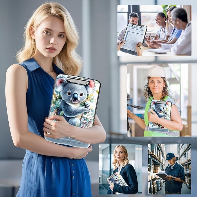 Clipboard with Storage Box & Pen Holder,Heavy Duty Clip Boards 8.5x11 for Nursing,High Capacity,School & Office Supplies,Cute Koala