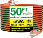 Go Green Power Inc. 14/3 50ft Outdoor Lighted Extension Cord - Heavy Duty, Contractor Grade, Moisture Resistant, Visible Power Indicator for Safety - Ideal for Tools & Equipment - GG-13850