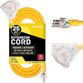 10 Gauge Extension Cord 25 Ft with 3 Outlets, 10/3 Heavy Duty Extension Cord with Multiple Outlets 3 Prong, SJTW Weatherproof Industrial Outdoor Electric Cable Yellow for Major Appliances