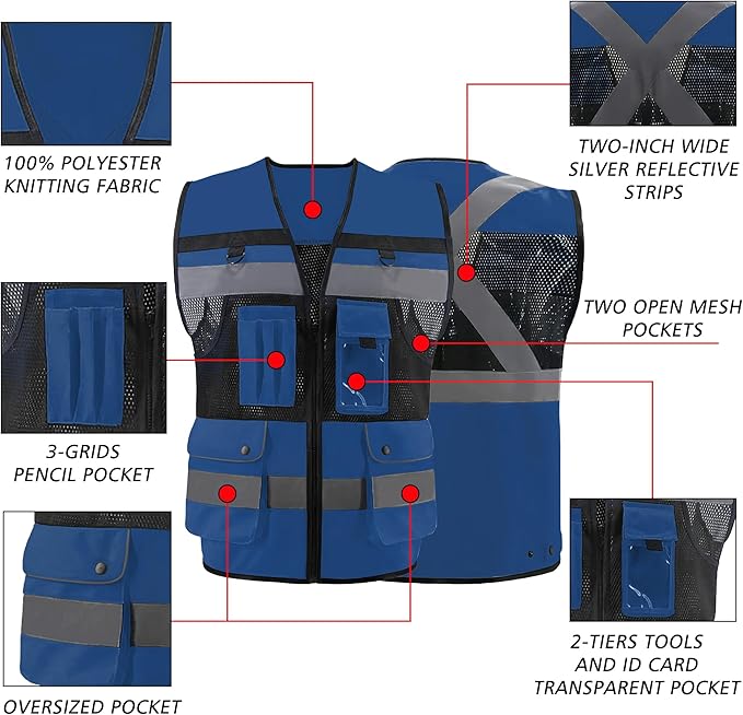 Safety Vest High Visibility Reflective Construction Vest for Men Women