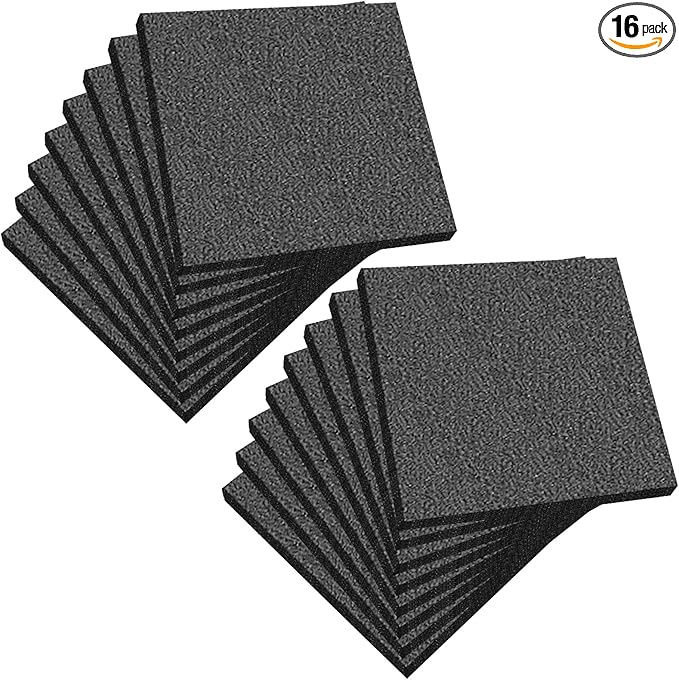 Frienda 16 Pcs Polyethylene Foam Sheet, 12 x 12 x 0.5 Inch Cuttable Packing Foam Pad Cushioning for Tool Box, Cases Craft Shipping Moving and Storage (Black)