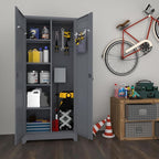 LUCYPAL Metal Storage Cabinet with Locking Doors,72.8" H Broom Closet Storage Cabinet with Shelves and Haging Rods,Garage Storage Cabinets for Kitchen,Utility Room,Grey