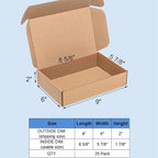 Shipping Boxes 9x6x2" 25 Pack - Brown Corrugated Cardboard Mailing Box for Small Business, Kraft Medium Literature Mailer Packaging Supplies