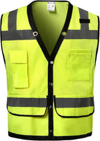 Reflective Safety vest With back plan pocket,High visibility Class 2 Heavy Duty Surveyor Vest,Hi Vis Vest ANSI/ISEA Standard, Construction Work Vest for Men＆Women(Lime-Button,2XL)