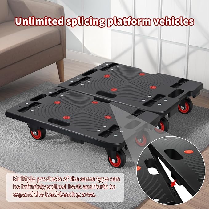 Furniture Dolly, Furniture Movers Dollies Heavy Duty,Large Moving Dolly Cart with 4 Wheels,24in-16in Hand Truck Folding Cart,360° Swivel Wheels Mute Portable 660lb Capacity,2 Pack,Black