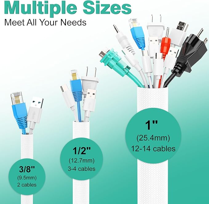 Dog and Cat Cord Protector 10ft - 1inch, Flexible Cable Sleeve for Easy Cord Management, Protects Cables from Pets Chewing, Ideal for USB, Power, Audio and Video Cords - White