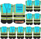 BeautyWill Custom Logo 10/20 Pack Safety Vest Class2 High Visibility Vest with Pockets Breathable Construction Vest Bulk