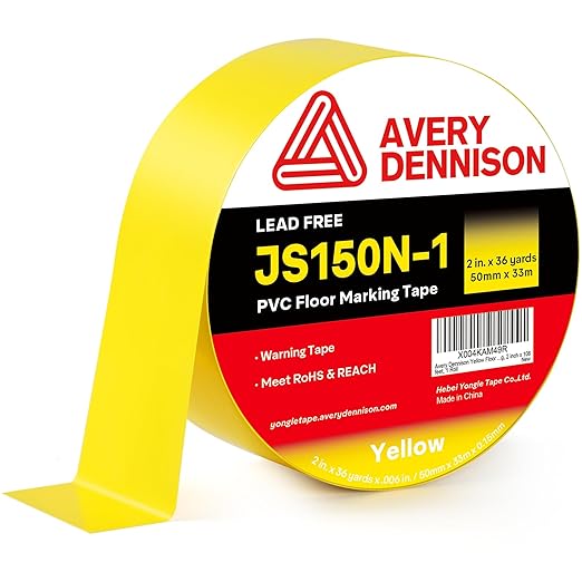 Avery Dennison Floor Marking Tape, 2 Inch x 108 Ft Yellow Caution Tape, 1 Rolls Heavy Duty Safety Tape for Indoor & Outdoor, High Adhesion & Durable | Warehouse, Factory, Parking, Retail
