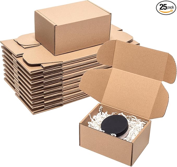 Shipping Boxes 6x4x3" 25 Pack - Brown Kraft Corrugated Cardboard Mailing Box for Small Business, Medium Literature Mailer Packaging Supplies