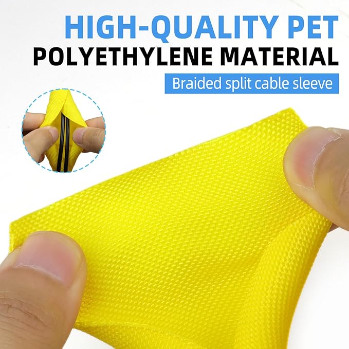 Automotive Wire Loom Tubing, Split Braided Cord Protectors from Pets No Chew, Flexible Cable Sleeve Cable Management for TV/Computer/Electric Wires (Yellow, 5/16"-25ft)