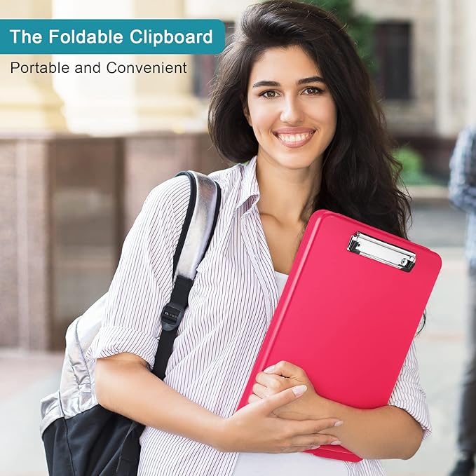 4 Pieces Clipboard with Storage Plastic Storage Clipboard Nursing Foldable Clip Board with Low Profile Clip for Student Teacher Nurse Employee, 9. 5 x 13. 5 Inch (Black, Blue, Green, Rose Red)