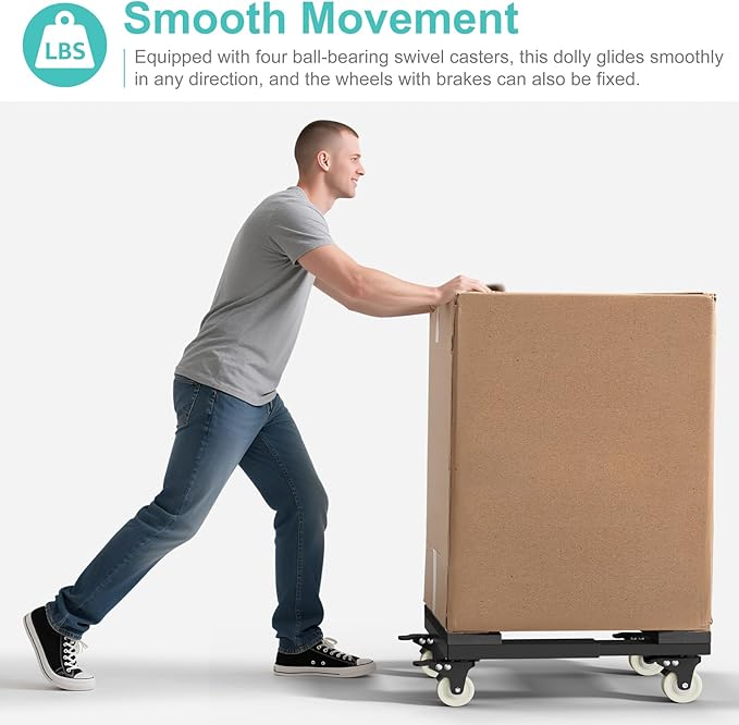 Heavy Duty Furniture Moving Dolly - Adjustable Furniture Movers with 4 Swivel Casters Wheels, Small Wood & Metal Floor Flat Dollies Cart, One Pack
