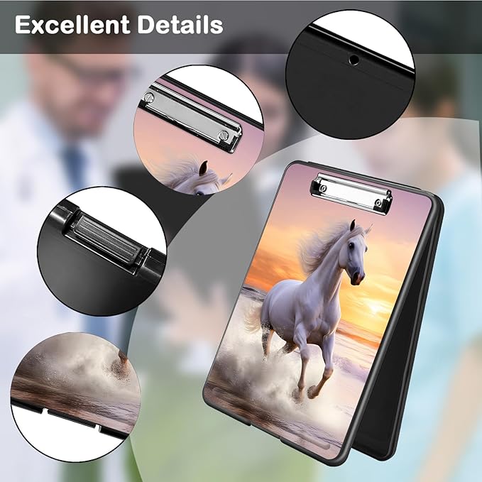 Clipboard with Storage,Office Supplies Nursing Clipboards Folder with Pen Holder Plastic Foldable Clip Board with Storage for Nurse Teacher,Sunset Horse