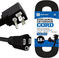 15 ft Heavy Duty Appliance Extension Cord, 14 AWG, 15A 125V 1875W, 3 Prong Flat Plug, ETL Listed, Short Power Extension Cable for Air Conditioner, Refrigerator, Microwave, Indoor Use, Black