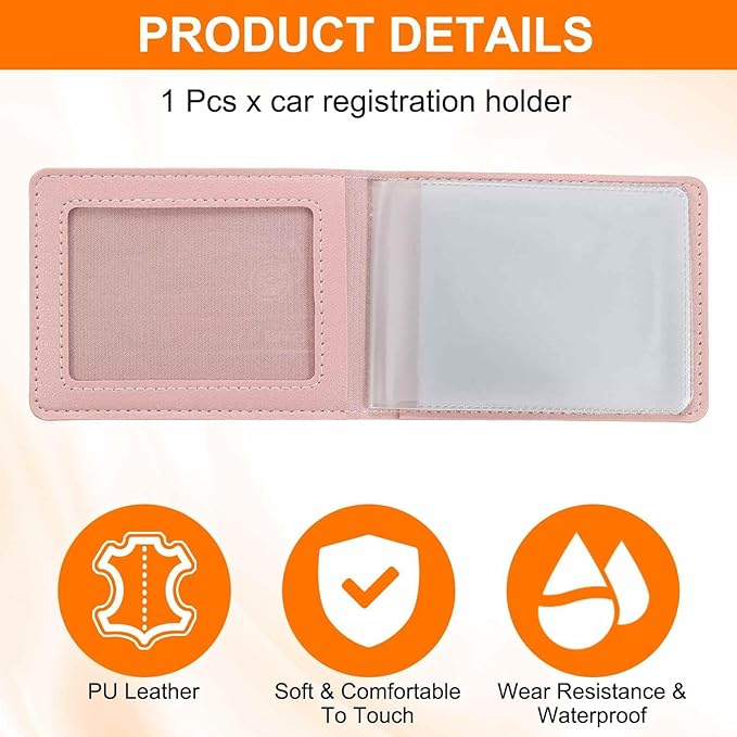 HARFINGTON Car Registration and Insurance Holder PU Leather Vehicle Glove Box Organizer Storage Accessories Car ID Holder with 4 Pockets for License ID Card Bank Card Documents, Pink