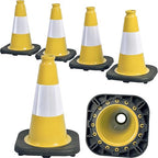 6 Pack 12" Inch Yellow PVC Traffic Cones with Heavy-Duty Base, High-Visibility All-Weather Safety Cones for Road Construction, Parking Lot, and Garage Use (6, Yellow, 12" Small)
