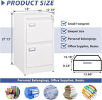 2 Drawer File Cabinet, Filing Cabinets for Home Office, Metal Vertical File Storage Cabinet with Lock, Locking File Cabinet for A4 Legal/Letter, 15" W x 17.7" D x 27.1" H, Assembly Required