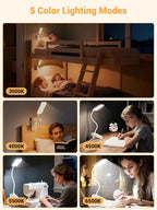 Clip on Lamp,9 Brightness+5 Color Clamp Light,4000mAh Battery Rechargeable Desk Lamp with Clamp,450 Lumen 48 LED Desk Light,Cordless Clip on Reading Lights for Bed/Headboard/Bedside Table