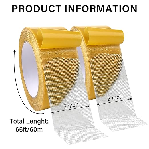 WINNOW Heavy Duty Double Sided Rug Tape 2 Inch x 66 Feet – Carpet Tape Gripper for Wood, Tile & Carpet, Non‑Slip, Strong Hold, Removable, 2 Rolls