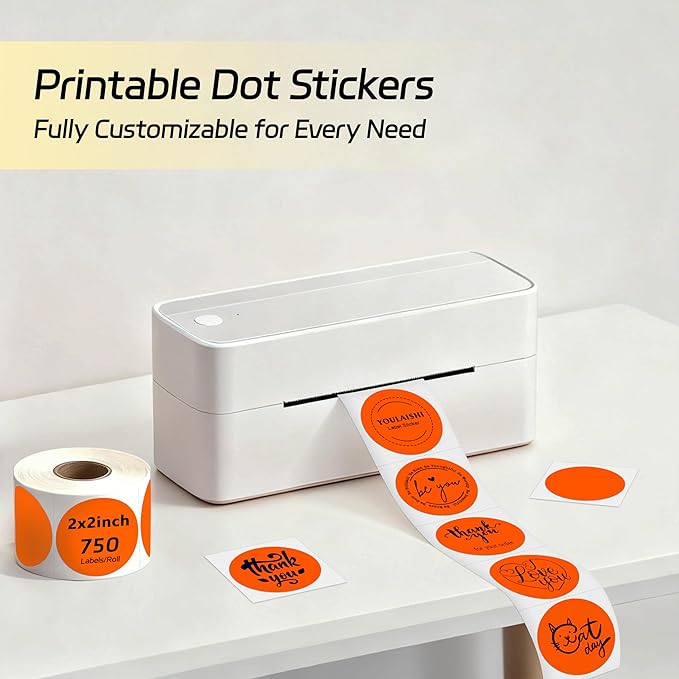 2 inch Dot Stickers Labels Circle Garage Sale Sticker 750Pcs Round Thermal Printer Stickers Printable Writable Price Labels for Yard Sale, Fluorescent Orange