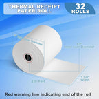 3 1/8 x 230ft Thermal Paper 32 Rolls - 80mm Receipt Cash Register Paper, Fits Credit Card POS Square Terminal Printer - Fits Star Micronics TSP100 TSP143 Epson