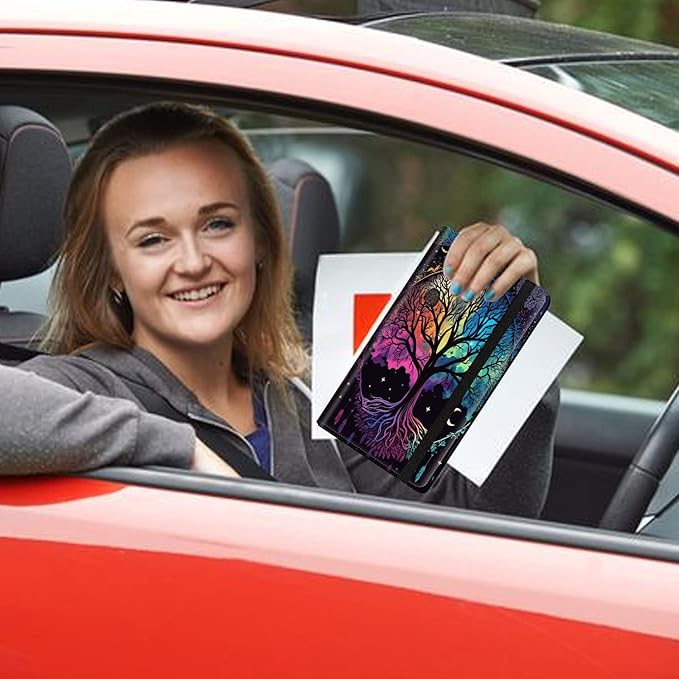 Car Registration and Insurance Holder, Leather Car Glove Box Organizer, Cool Car Accessories for ID, Driver's License Cards & Essential Document,business cards,Men&Womentree with a moon
