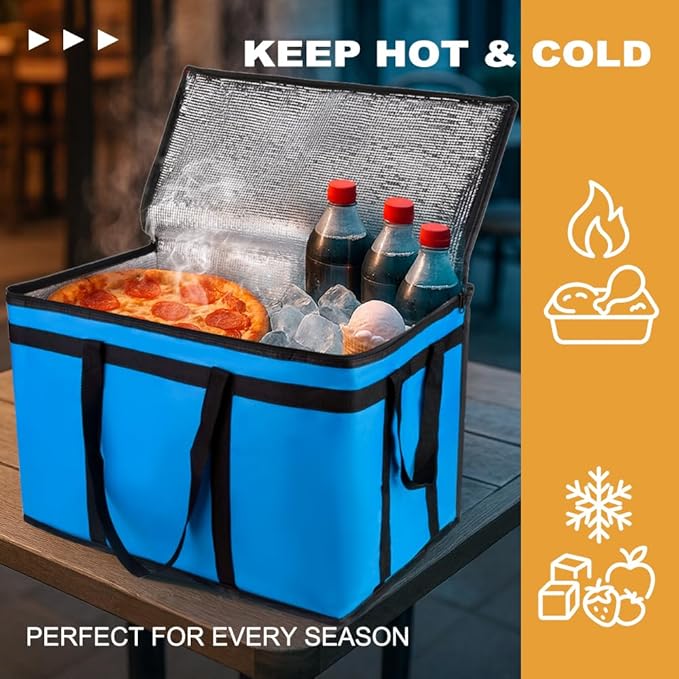 XXXL Insulated Food Delivery Bag - Reusable Thermal Cooler Grocery Bags for Catering & Delivery, Pizza Carrier for Events, Large Capacity Bag Keeps Food Hot/Cold for Shopping, Commercial (with Base)