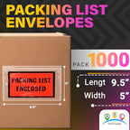 ABC Packing List Enclosed Pouches 5 x 9.5 Inch. 1000 Pack Clear, Red & Black 2 Mil Polyethylene Slip Envelope Pouches. Self Seal Packing List Envelopes. Packing List Invoice Enclosed Envelopes