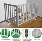 ZJSF Freestanding Indoor Dog Gate for House Foldable Wood Puppy Gate for Doorways Pet Gate for Stairs Extra Wide Pet Fence, Grey, 32" Height 2 Panels