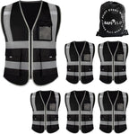 Safety Reflective Work Vest 6 Pack for Men and Women with 8 Pockets and Zipper High Visibility Construction Outerwear