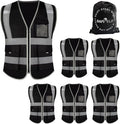 Safety Reflective Work Vest 6 Pack for Men and Women with 8 Pockets and Zipper High Visibility Construction Outerwear