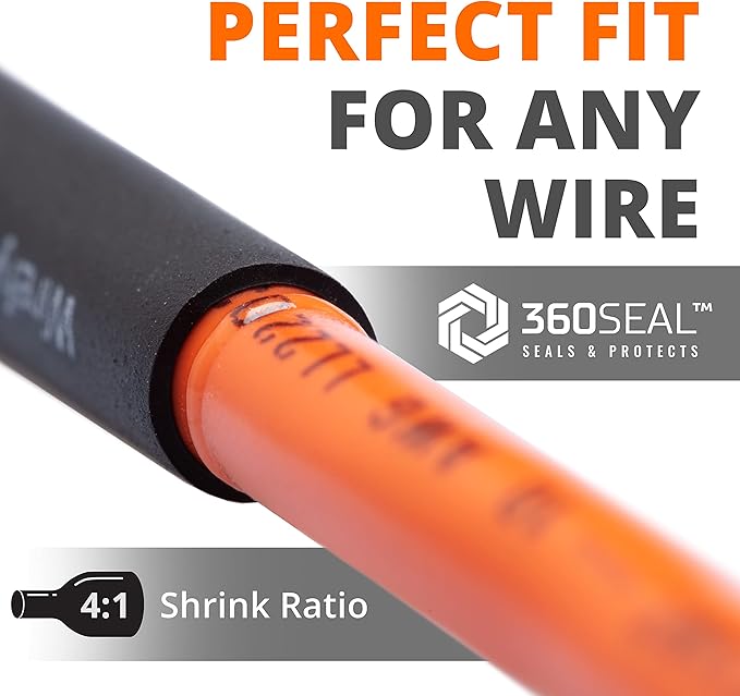 Wirefy 1" Heat Shrink Tubing - Large Diameter - 4:1 Ratio - Adhesive Lined - Industrial Heat-Shrink Tubing - 50 Feet Roll - Black