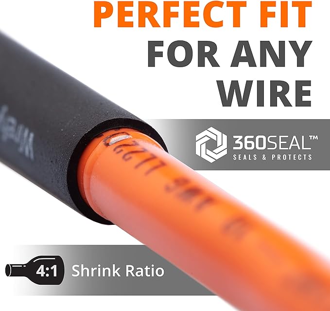 Wirefy 5/16" Heat Shrink Tubing - 4:1 Ratio - Adhesive Lined - Resistant Heat Shrink - 50 Feet Roll - Black