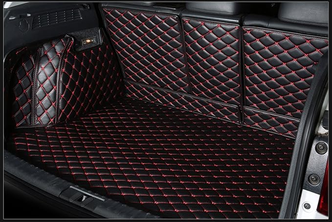 Trunk Cover for Mercedes GLS Class 2+3+2 Seater 2020-2025(with Vent on Left Side of Trunk) Cargo Mat+Backrest Mat+Both Sides Panel Full Coverage Pet Liner Dog Mat(Black w/Red Stitching)