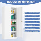 Metal Storage Cabinet with Lock,Lockable Garage Cabinet with 2 Doors and 5 Adjustable Shelves,Tall Steel Cabinets for Garage,Workshop,Gym,School