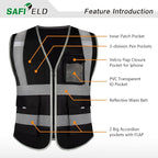 Safety Reflective Work Vest 6 Pack for Men and Women with 8 Pockets and Zipper High Visibility Construction Outerwear