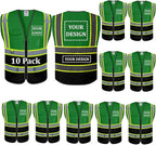 BeautyWill Custom Logo 10/20 Pack Safety Vest Class2 High Visibility Vest with Pockets Breathable Construction Vest Bulk