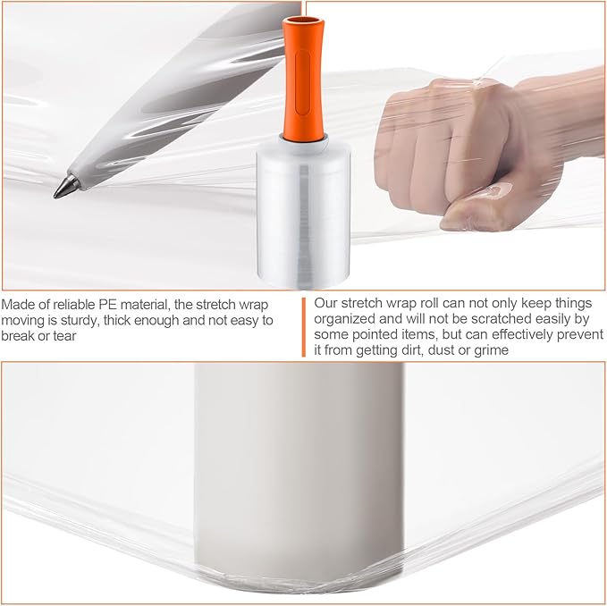 Jutom 8 Pcs Clear Stretch Wrap Roll Plastic Wrap for Moving with 2 Handles 5" x 1000 ft Cling Packaging Shrink Film Self Adhering Shipping Supply for Moving Bounding Storing Pallet Furniture (Orange)