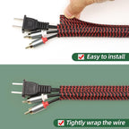 Split Wire Loom Tubing, Cable Protector Sleeve, Braided Cable Management for TV/Computer/Home Theater/Engine Bay, Cord Protectors from Pets No Chew (Red and Black, 3/8"-10ft)