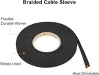 MECCANIXITY Braided Cable Sleeves Heat Shrinkable Fabric Sleeving, 1/4" 40ft Black 2:1 Ratio Heat Shrinkable Cord Protector for Harness Cable, Network Cable Protection, Cable Management