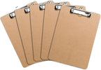 Letter Size Clipboards with Low Profile Clip (Set of 5) - Wood Clipboards Bulk 5 Pack, Heavy Duty Clipboard, Back to School Teacher Classroom Supplies, School Supplies for College Students