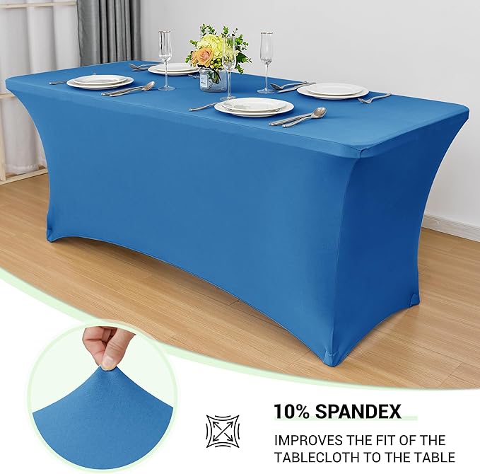 Obstal 6 Pack Stretch Spandex Table Covers for 8 Foot Tables - 8 FT Universal Rectangular Fitted Tablecloth Protector for Wedding, Banquet, Party (Aqua, 96 Length x 30 Width x 30 Height Inches)
