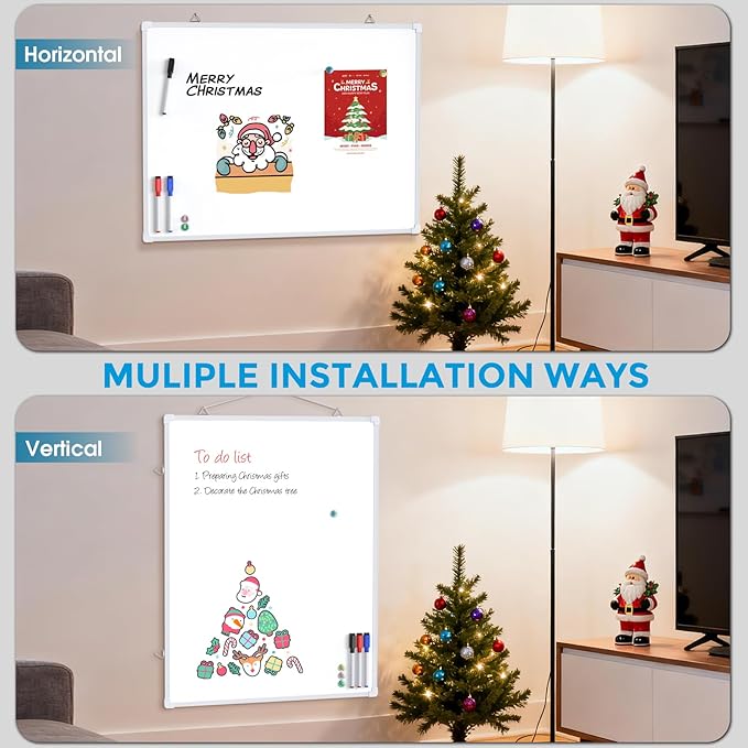 MaxGear White Board for Wall, 24" x 18" Double Sided Dry Erase Board, Magnetic White Board Hanging Whiteboard for Home, School, Office