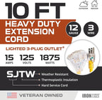 Iron Forge Cable 2 Pack 10 Foot Lighted Outdoor Extension Cord with 3 Outlets - 12/3 SJTW Heavy Duty Yellow Extension Cable 3 Prong - Multiple Outlets