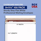 BOX USA StayFlat Envelope 9"L x 11.5"W 100-Pack for Keeping Photos, Documents & Artwork Protected During Mailing and Shipping