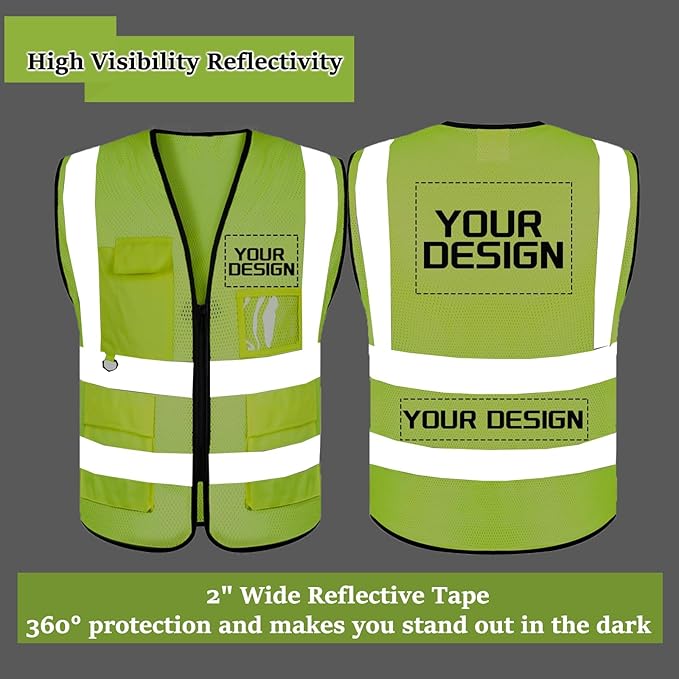 BeautyWill 10/20 Pack Custom Logo Safety Vest,Bulk High Visibility Class 2 Reflective Work Vests