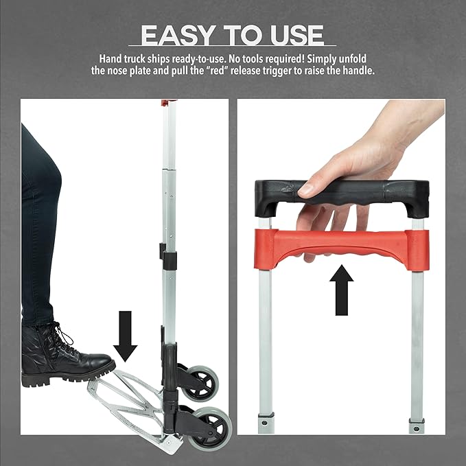 Vergo 100 Ibs Capacity Folding Hand Truck Dolly – Lightweight Aluminum Frame Dolly Cart with 40" Telescoping Handle, Compact Hand Cart with 5” Rubber Wheels - Ideal for Personal Use (S300S)