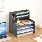Bamboo Desk Organizer Mail Holder Countertop Letter Tray File Desktop Mail Holder Countertop Organizer for Desktop Letter Sorter Paper File Storage for School Home Office Supplies
